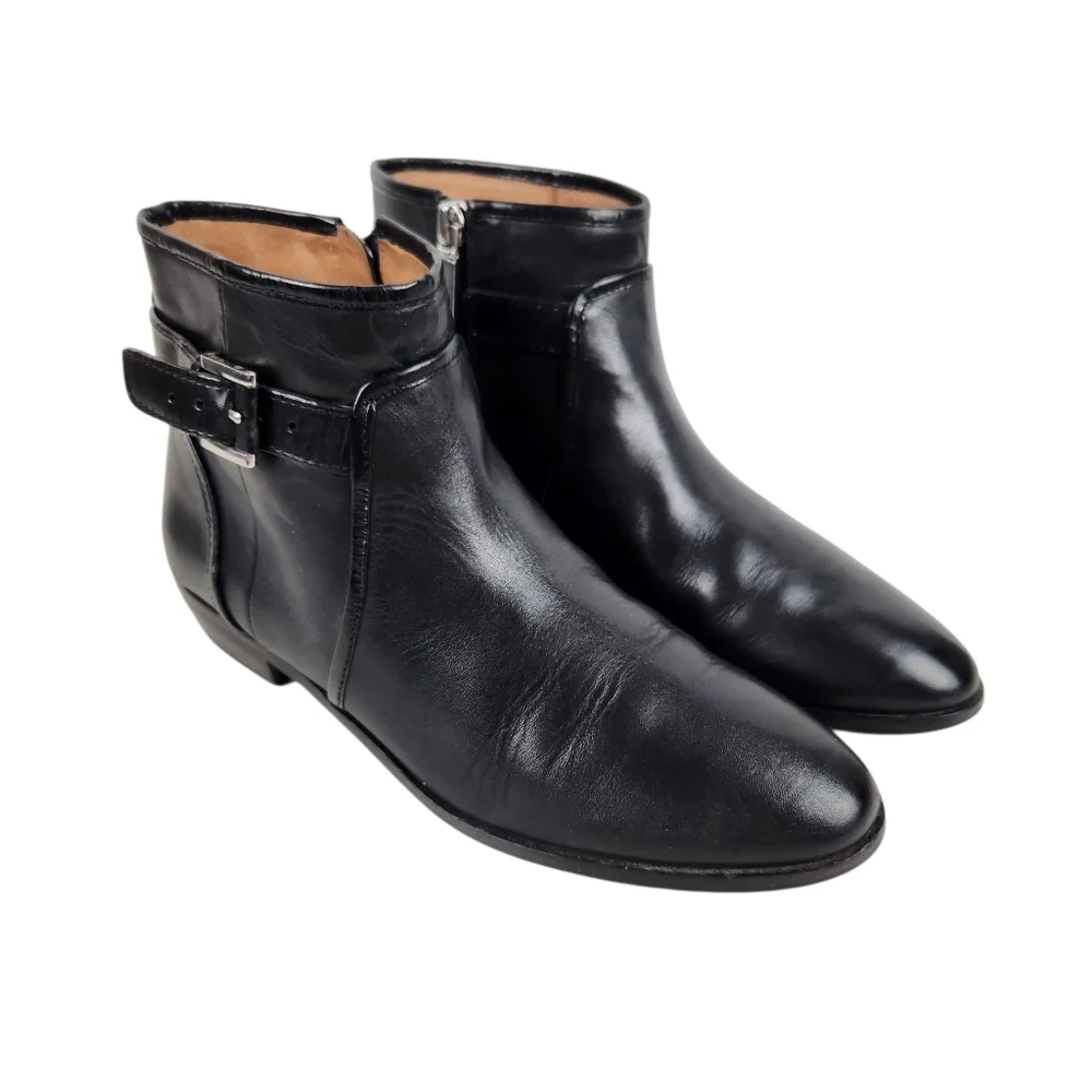 Louise et Cie Zora Black Leather Ankle Boots Silver Buckle Womens Size 8 Size 38